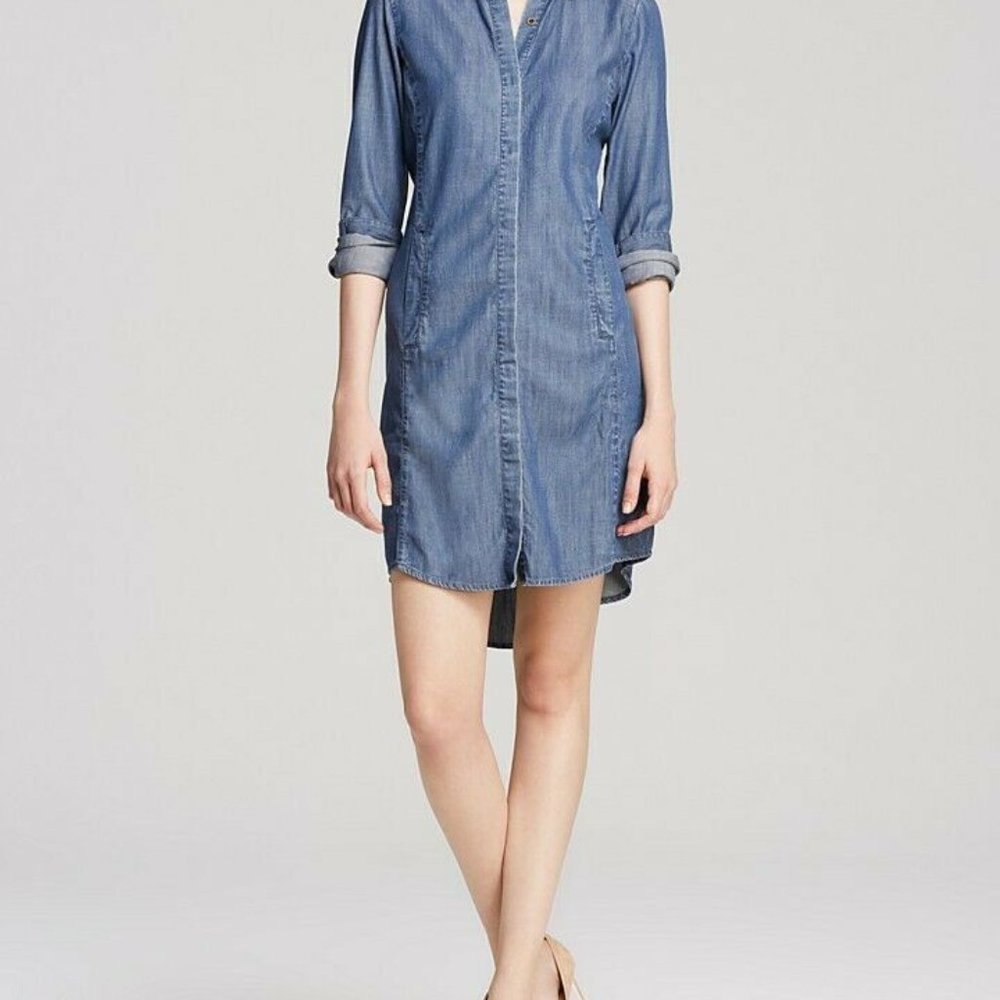 Eileen Fisher Classic Collar Chambray Denim Shirt Dress Blue Size Small H12304 - Picture 11 of 11